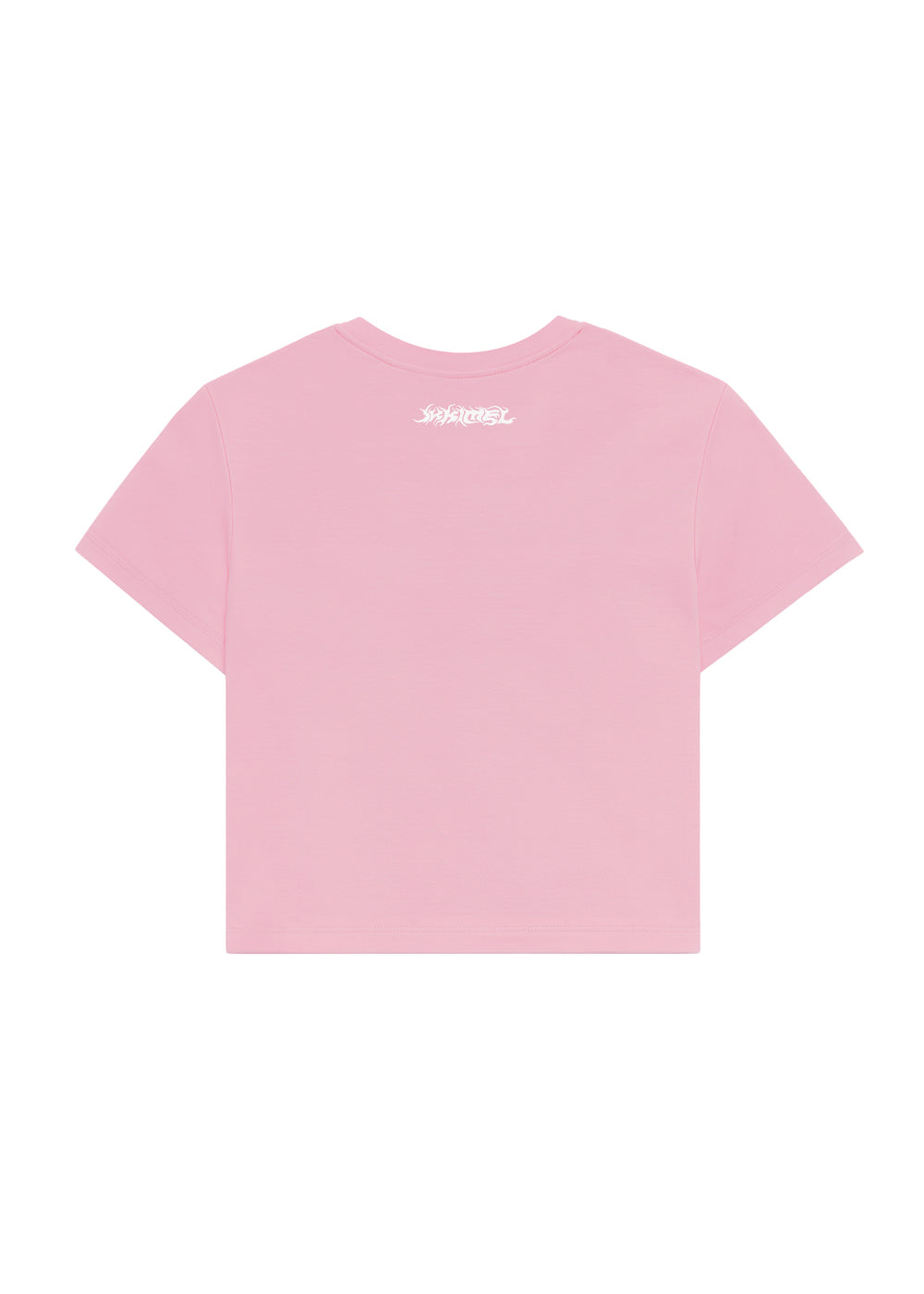 Rosa Crop-T-Shirt mit weißem Schriftzug im Nacken - Ikkimel Logo